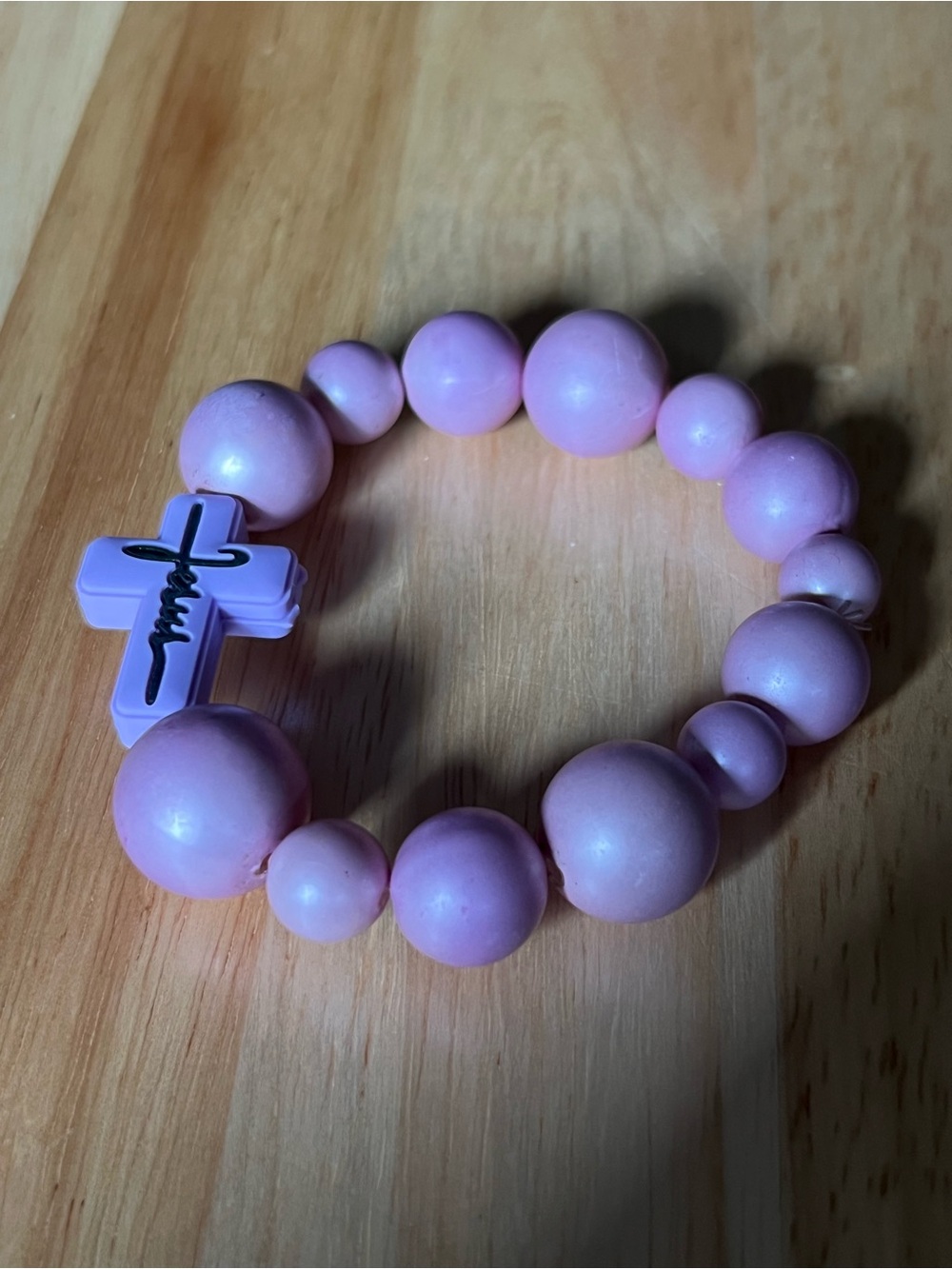 Pink Beaded Cross Stretch Bracelet B158